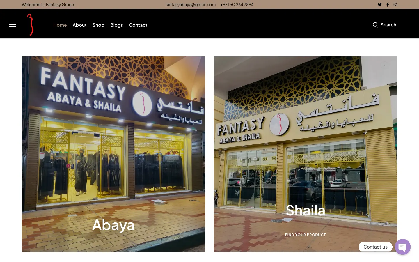 Fantasy Abaya website home page