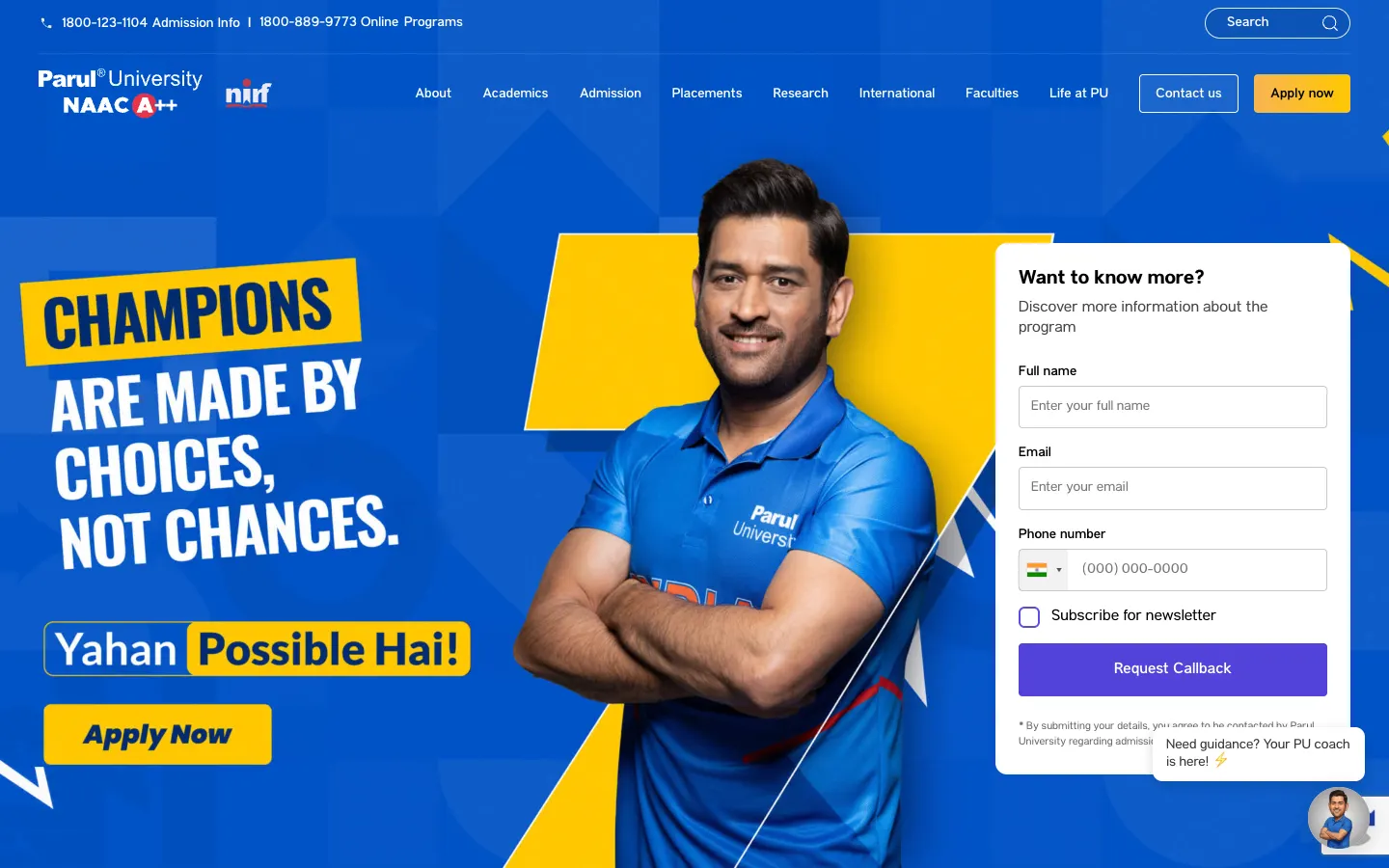 Parul University website home page