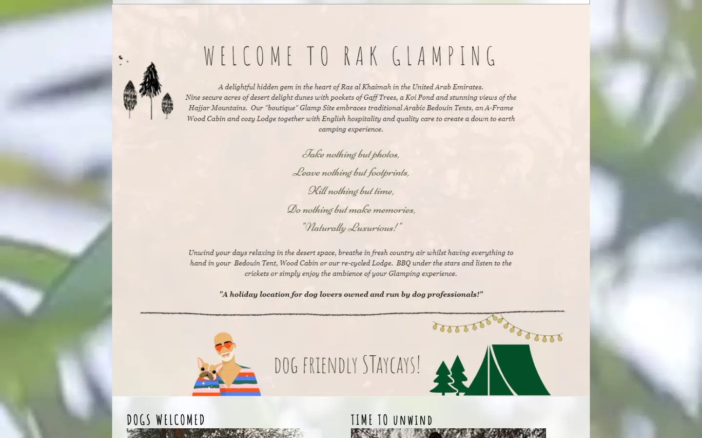 RAK Glamping website home page